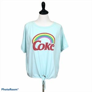 Coke rainbow graphic on short sleeve front waist tie t-shirt